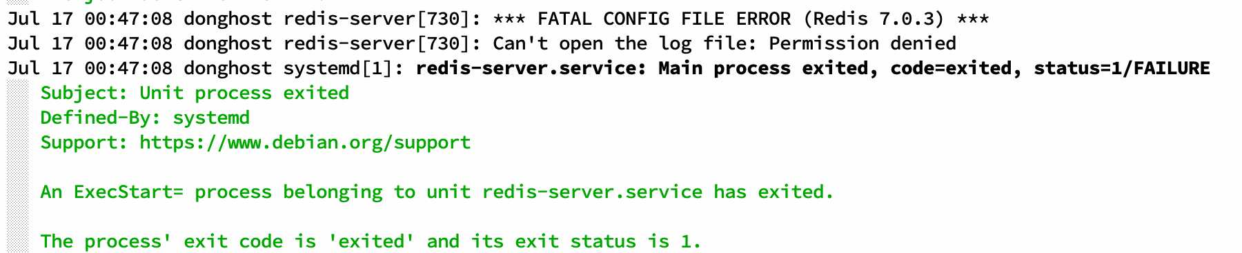 redis 启动失败：Can't open the log file: Permission denied